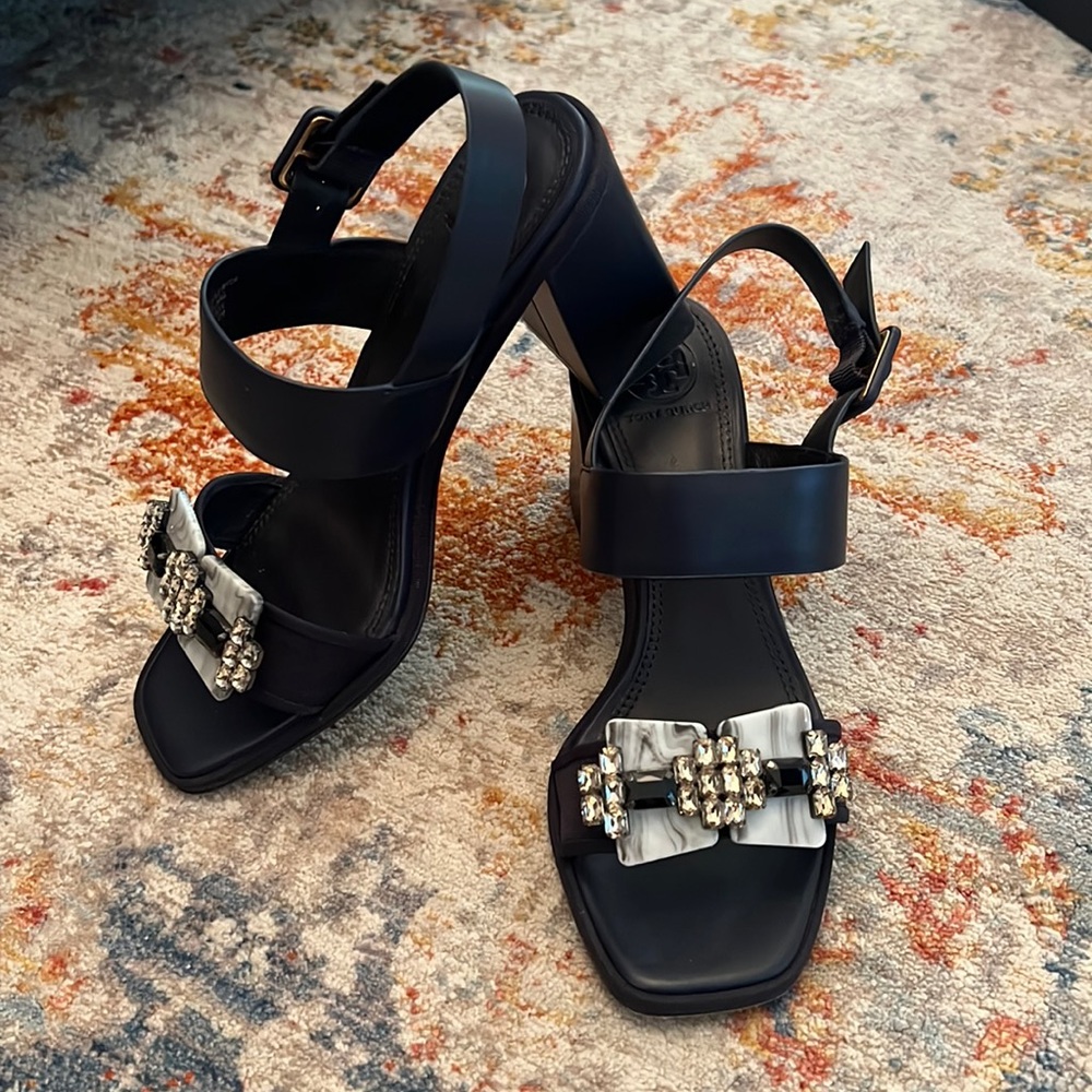 Navy Blue Tory Burch Sandals with Embellishment